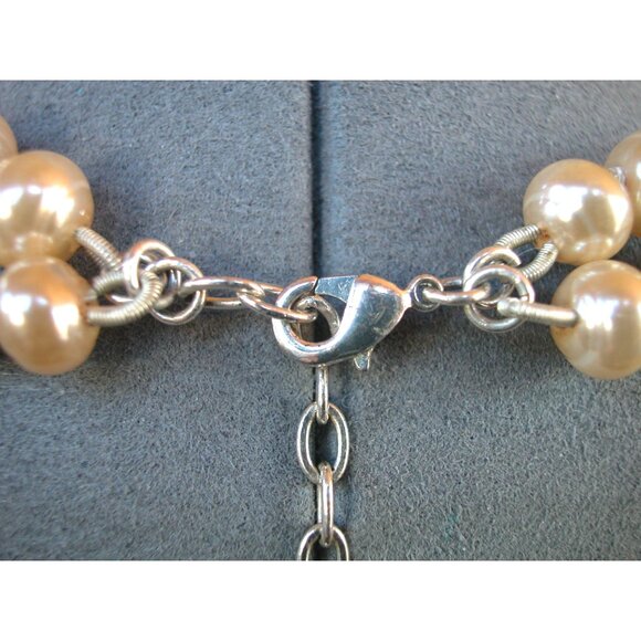 Czeanne Gold Tone Double Strand Faux Pearl Necklace W/ Rhinestone Flower - Picture 3 of 3